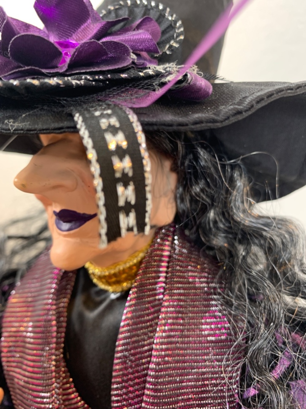 Spooky Old Witch With Broom Doll Shelf Sitter Purple Black Halloween Scary Decor - Picture 4 of 16